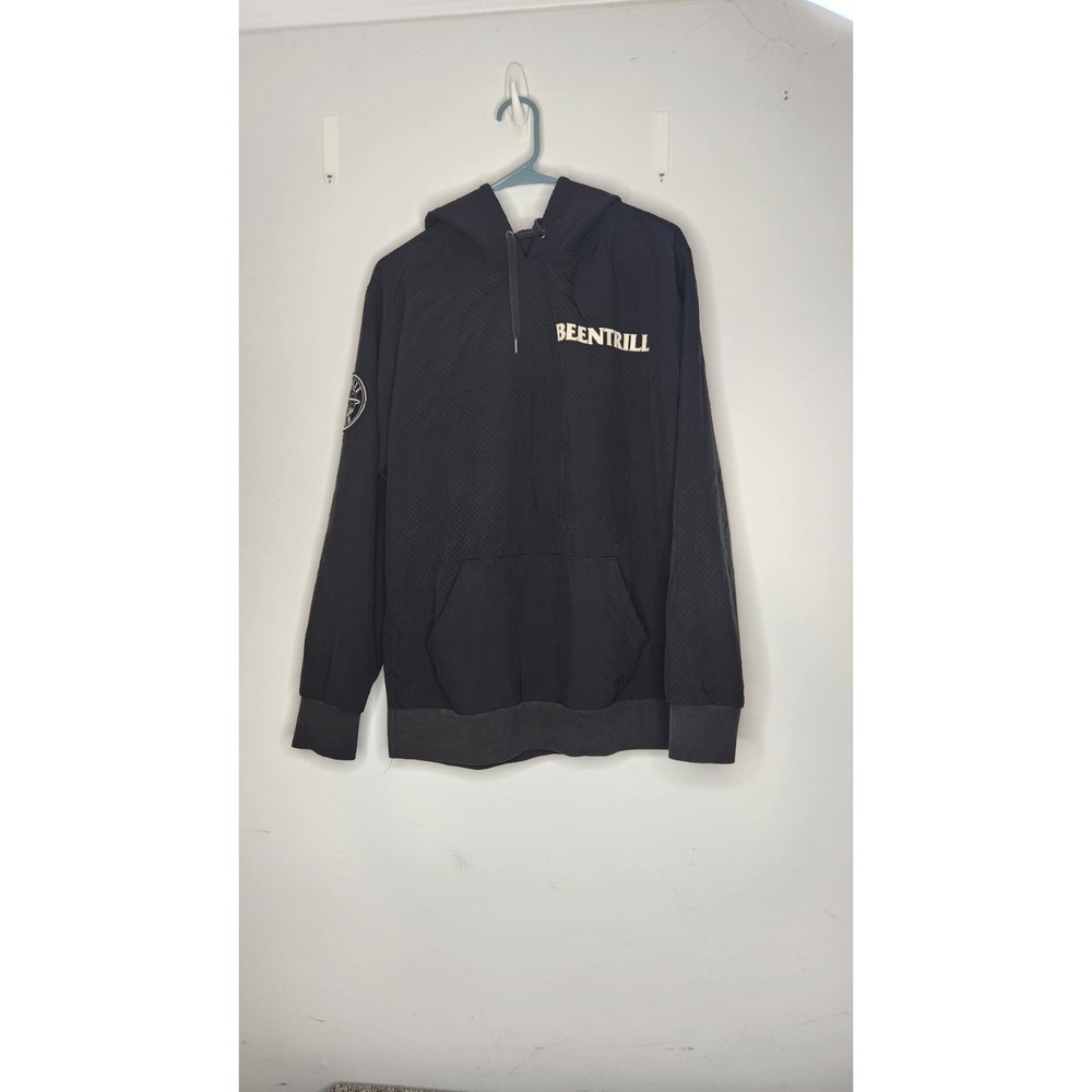 # # BEENTRILL Pullover Mesh‎ Hoodie Black White Patch Logo Gasmask Medium